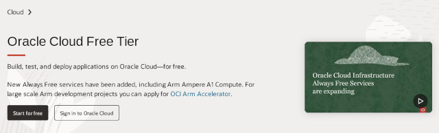Start Oracle Clout Free Tier